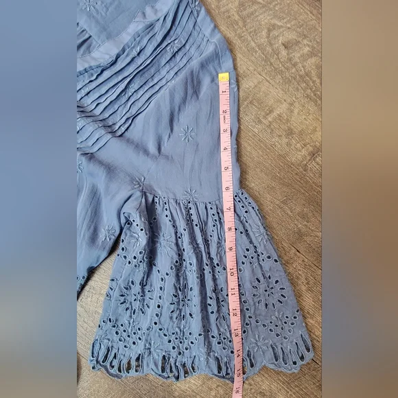 Johnny Was Huma Pintuck Blouse Women's S Blue Eyelet Cotton & Silk Semi Sheer - Picture 9 of 11